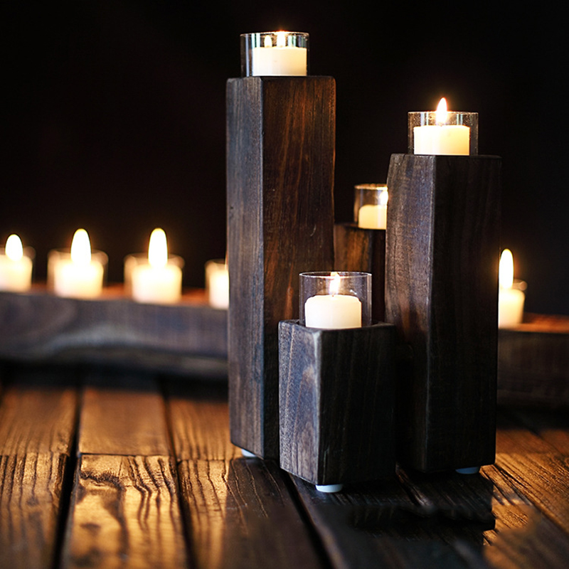 Free sample supply customized wholesale wooden candle holders with different sizes and shapes for home decor